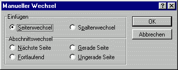 Word-Dialog Manueller Wechsel einfügen