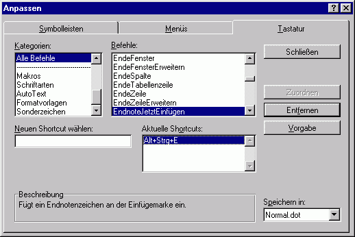 AltGr + E als Shortcut entfernen