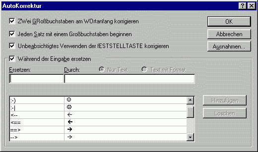 Autokorrektur-Dialog